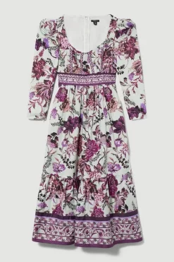 Budget ⭐ Karen Millen Petite Lydia Millen Border Cotton Sateen Woven Midi 👗 Dress - floral 🔥 -Karen Millen Outlet store bkk07339 floral xl 3