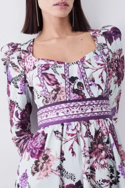 Budget ⭐ Karen Millen Petite Lydia Millen Border Cotton Sateen Woven Midi 👗 Dress - floral 🔥 -Karen Millen Outlet store bkk07339 floral xl 4