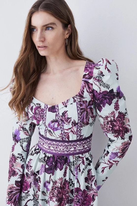 Best Pirce 🌟 Karen Millen Lydia Millen Tall Border Cotton Sateen Woven Midi 👗 Dress - floral 👍 4 Best Pirce 🌟 Karen Millen Lydia Millen Tall Border Cotton Sateen Woven Midi 👗 Dress - floral 👍 - Image 2