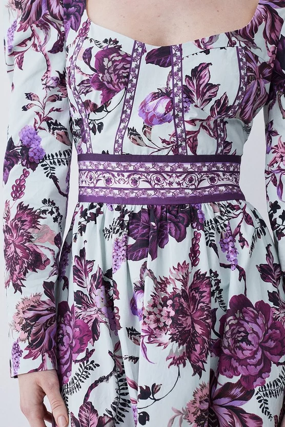 Best Pirce 🌟 Karen Millen Lydia Millen Tall Border Cotton Sateen Woven Midi 👗 Dress - floral 👍 6 Best Pirce 🌟 Karen Millen Lydia Millen Tall Border Cotton Sateen Woven Midi 👗 Dress - floral 👍 - Image 4