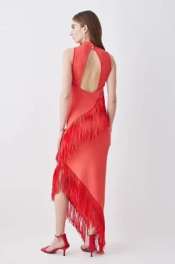 Deals 🧨 Karen Millen Fringe Hem Asymmetric Knit Midi 👗 Dress - red 💯 -Karen Millen Outlet store bkk07359 pink xl 2
