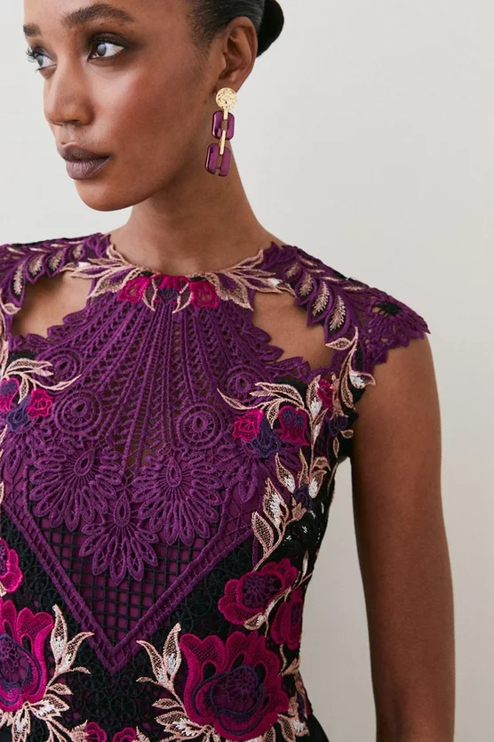 Discount 😍 Karen Millen Metallic Guipure Lace Mirrored Mini 👗 Dress - purple 🌟 5 Discount 😍 Karen Millen Metallic Guipure Lace Mirrored Mini 👗 Dress - purple 🌟 - Image 3