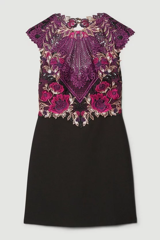Discount 😍 Karen Millen Metallic Guipure Lace Mirrored Mini 👗 Dress - purple 🌟 6 Discount 😍 Karen Millen Metallic Guipure Lace Mirrored Mini 👗 Dress - purple 🌟 - Image 4