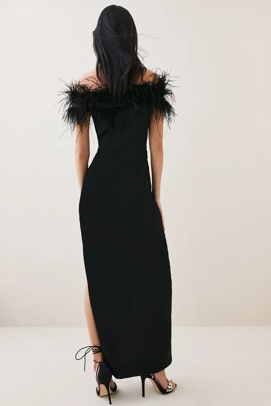 Brand new ⌛ Karen Millen Feather Bardot Stretch Crepe Maxi 👗 Dress 👏 7 Brand new ⌛ Karen Millen Feather Bardot Stretch Crepe Maxi 👗 Dress 👏 - Image 5