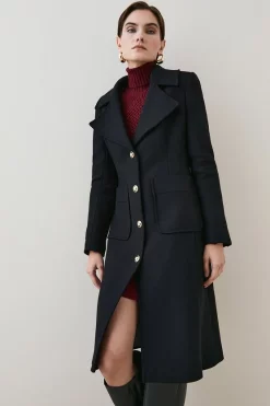 Hot Sale 🤩 Karen Millen Italian Virgin Wool Detail Single Breasted 🧥 Coat 😍