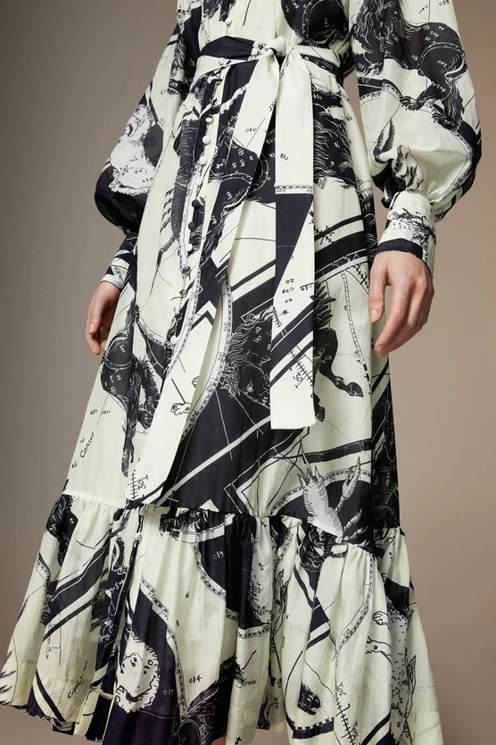 New 👏 Karen Millen British Museum Silk Cotton Star Mapped Woven Maxi 👗 Dress - mono 😍 4 New 👏 Karen Millen British Museum Silk Cotton Star Mapped Woven Maxi 👗 Dress - mono 😍 - Image 2