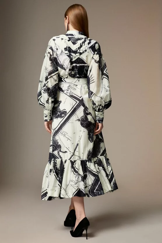 New 👏 Karen Millen British Museum Silk Cotton Star Mapped Woven Maxi 👗 Dress - mono 😍 7 New 👏 Karen Millen British Museum Silk Cotton Star Mapped Woven Maxi 👗 Dress - mono 😍 - Image 5