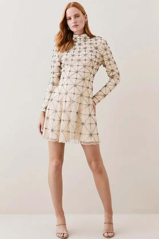 Promo 👏 Karen Millen Lydia Millen Embellished Tie Neck Detail Woven Mini 👗 Dress - ivory 🥰 3 Promo 👏 Karen Millen Lydia Millen Embellished Tie Neck Detail Woven Mini 👗 Dress - ivory 🥰 - Image 2