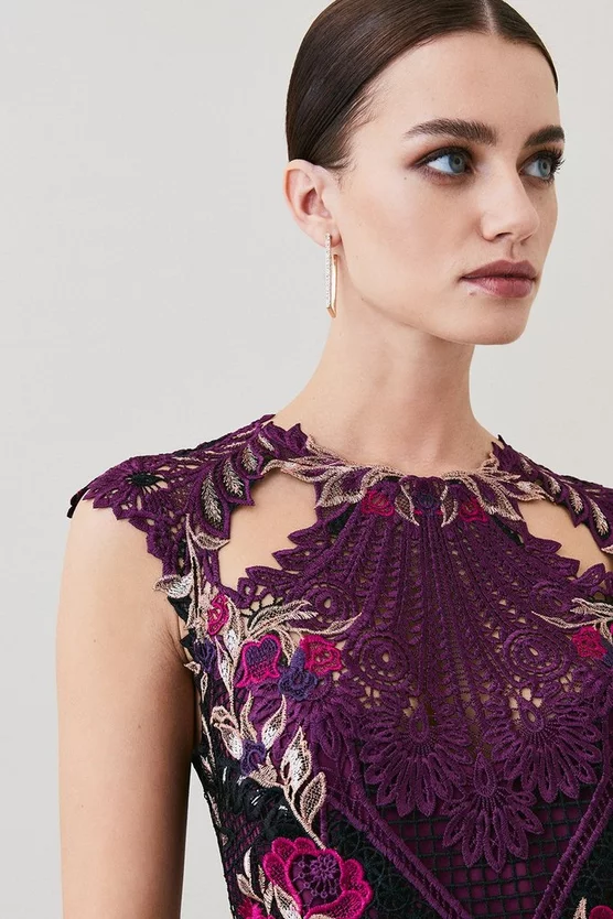 Best Pirce 👍 Karen Millen Petite Metallic Guipure Lace Mirrored Midi 👗 Dress - purple ⭐ 4 Best Pirce 👍 Karen Millen Petite Metallic Guipure Lace Mirrored Midi 👗 Dress - purple ⭐ - Image 2