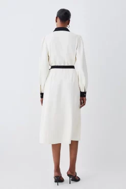 Best deal ✔️ Karen Millen Contrast Twill Trimmed Midi 👚 Shirt 👗 Dress - ivory 🥰 -Karen Millen Outlet store bkk07413 ivory xl 2