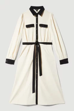 Best deal ✔️ Karen Millen Contrast Twill Trimmed Midi 👚 Shirt 👗 Dress - ivory 🥰 -Karen Millen Outlet store bkk07413 ivory xl 3