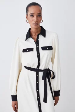 Best deal ✔️ Karen Millen Contrast Twill Trimmed Midi 👚 Shirt 👗 Dress - ivory 🥰 -Karen Millen Outlet store bkk07413 ivory xl 4