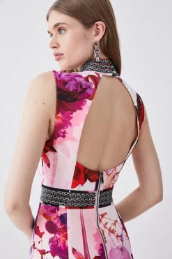 Wholesale ✔️ Karen Millen Diamante Trim Floral Woven Maxi 👗 Dress - pink 😀 -Karen Millen Outlet store bkk07435 pink xl 4