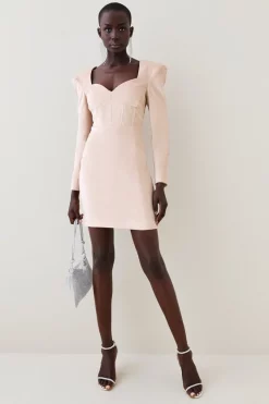 Hot Sale 🛒 Karen Millen Velvet Corset Waist Detail Sleeved Mini 👗 Dress 🌟