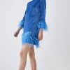 Cheap 🔔 Karen Millen Velvet & Feather Sleeved Mini 👗 Dress 🛒 -Karen Millen Outlet store bkk07450 aqua xl