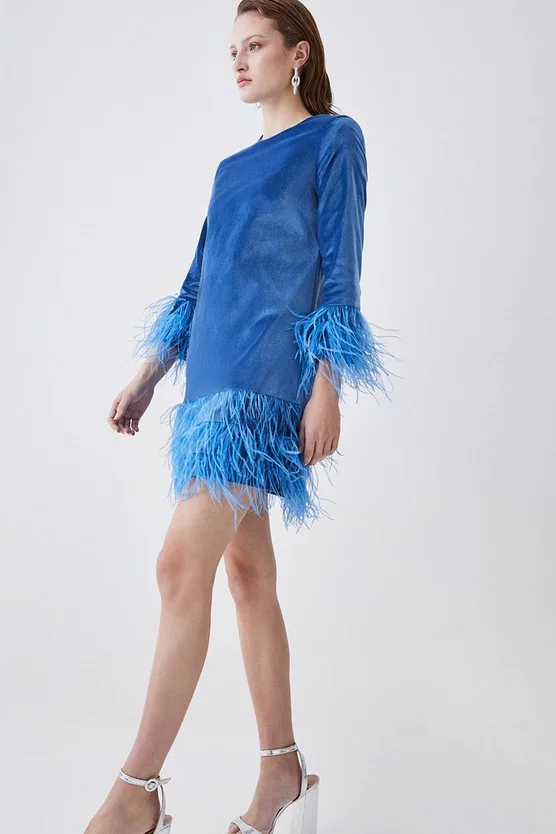 Cheap 🔔 Karen Millen Velvet & Feather Sleeved Mini 👗 Dress 🛒 3 Cheap 🔔 Karen Millen Velvet & Feather Sleeved Mini 👗 Dress 🛒