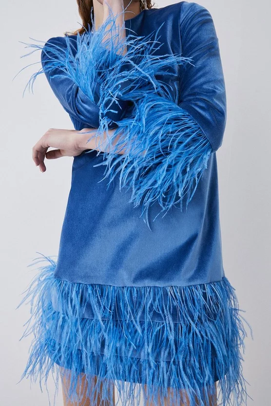 Cheap 🔔 Karen Millen Velvet & Feather Sleeved Mini 👗 Dress 🛒 4 Cheap 🔔 Karen Millen Velvet & Feather Sleeved Mini 👗 Dress 🛒 - Image 2