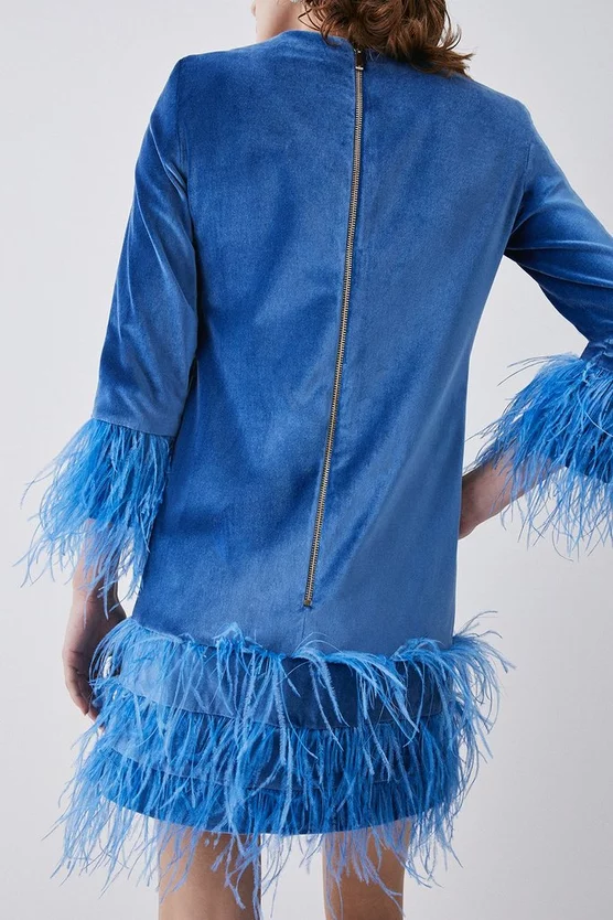 Cheap 🔔 Karen Millen Velvet & Feather Sleeved Mini 👗 Dress 🛒 7 Cheap 🔔 Karen Millen Velvet & Feather Sleeved Mini 👗 Dress 🛒 - Image 5