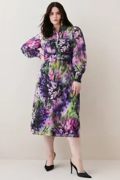Best Sale ๐คฉ Karen Millen Plus Size Floral Georgette Woven ๐ Shirt Midi ๐ Dress ๐งจ