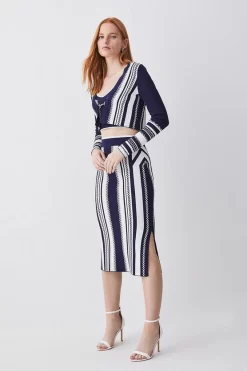 Best Pirce ✨ Karen Millen Chain Jacquard Knit Midaxi 👗 Skirt - navy ❤️