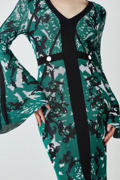 Wholesale ❤️ Karen Millen Tall Slinky Jacquard Full Sleeve Knitted Maxi 👗 Dress - green 🥰 -Karen Millen Outlet store bkk07474 green xl 4