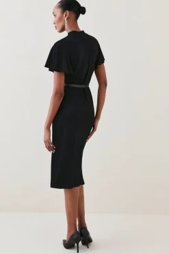Outlet ⌛ Karen Millen Belted Angel Sleeve Viscose Blend Jersey Midi 👗 Dress ✔️ -Karen Millen Outlet store bkk07487 black xl 2