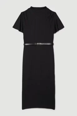 Outlet ⌛ Karen Millen Belted Angel Sleeve Viscose Blend Jersey Midi 👗 Dress ✔️ -Karen Millen Outlet store bkk07487 black xl 3