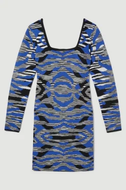 Top 10 ✔️ Karen Millen Abstract Jacquard Knitted Mini 👗 Dress - cobalt ⭐ -Karen Millen Outlet store bkk07493 cobalt xl 3