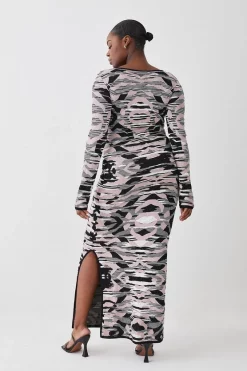 New 🔥 Karen Millen Plus Size Abstract Jacquard Knitted Maxi Column 👗 Dress - blush 🎁 -Karen Millen Outlet store bkk07496 blush xl 2