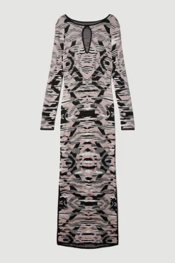 New 🔥 Karen Millen Plus Size Abstract Jacquard Knitted Maxi Column 👗 Dress - blush 🎁 -Karen Millen Outlet store bkk07496 blush xl 3