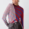 Buy 🎁 Karen Millen Slinky Crew Neck Jacquard Abstract Knit Top - red 👍