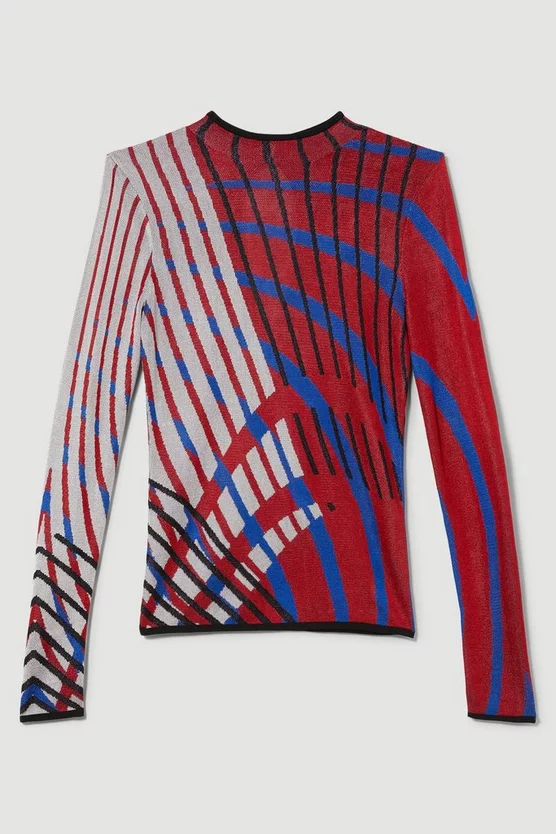 Buy ๐ Karen Millen Slinky Crew Neck Jacquard Abstract Knit Top - red ๐ 6 Buy ๐ Karen Millen Slinky Crew Neck Jacquard Abstract Knit Top - red ๐ - Image 4