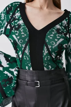 Cheapest 🎉 Karen Millen Slinky Embellished Jacquard Knit Top - dark green ✔️ -Karen Millen Outlet store bkk07500 dark20green xl 1