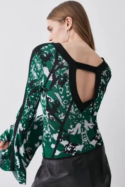 Cheapest 🎉 Karen Millen Slinky Embellished Jacquard Knit Top - dark green ✔️ -Karen Millen Outlet store bkk07500 dark20green xl 2