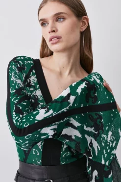 Cheapest 🎉 Karen Millen Slinky Embellished Jacquard Knit Top - dark green ✔️ -Karen Millen Outlet store bkk07500 dark20green xl 4