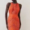 Best deal ⌛ Karen Millen Embellished Halter Fringed Mini 👗 Dress - orange 🔔