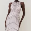 Best reviews of 🌟 Karen Millen Embellished Halter Fringed Mini 👗 Dress - blush 😉