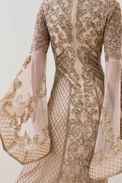 Wholesale 😍 Karen Millen Petite Embellished Kimono Sleeve Beaded Maxi 👗 Dress - gold 💯 -Karen Millen Outlet store bkk07533 gold xl 5