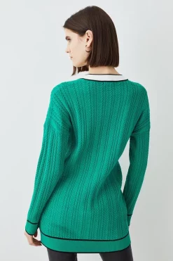 Top 10 😉 Karen Millen Military Style Cable Knit Long Cardigan - green ⭐ -Karen Millen Outlet store bkk07559 green xl 2
