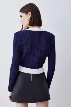 Brand new 😍 Karen Millen Military Style Cable Knit Crop Cardigan - navy ✨ -Karen Millen Outlet store bkk07561 navy xl 2