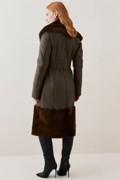 New ❤️ Karen Millen Lydia Millen Shearling And Leather Shawl Collar Belted 🧥 Coat - dark olive 🔥 11 New ❤️ Karen Millen Lydia Millen Shearling And Leather Shawl Collar Belted 🧥 Coat - dark olive 🔥 -Karen Millen Outlet store bkk07562 dark20olive xl 3