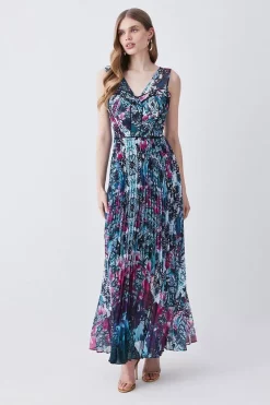 Best deal ๐งจ Karen Millen Ombre Tile Pleat Corset Detail Woven Maxi ๐ Dress - purple ๐งจ