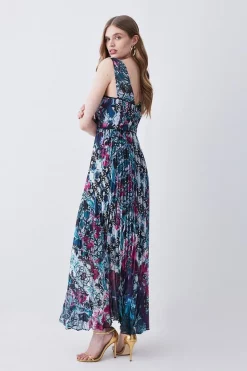 Best deal 🧨 Karen Millen Ombre Tile Pleat Corset Detail Woven Maxi 👗 Dress - purple 🧨 -Karen Millen Outlet store bkk07565 purple xl 2