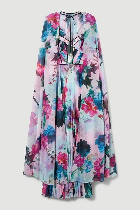 Discount 🎁 Karen Millen Floral Pleated Corset Woven Maxi 👗 Dress With Detachable Cape ❤️ 6 Discount 🎁 Karen Millen Floral Pleated Corset Woven Maxi 👗 Dress With Detachable Cape ❤️ - Image 4