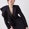 Best Sale 👏 Karen Millen Italian Wool Satin Statement Ruffle Tailored Jacket ✔️ -Karen Millen Outlet store bkk07578 black xl
