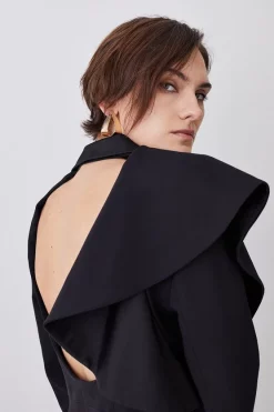 Best Sale 👏 Karen Millen Italian Wool Satin Statement Ruffle Tailored Jacket ✔️ -Karen Millen Outlet store bkk07578 black xl 5