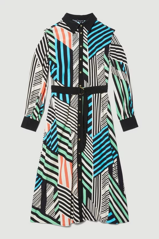 Promo 🎉 Karen Millen Spliced Stripe Belted Woven Midi 👕 Shirt 👗 Dress ⌛ 6 Promo 🎉 Karen Millen Spliced Stripe Belted Woven Midi 👕 Shirt 👗 Dress ⌛ - Image 4