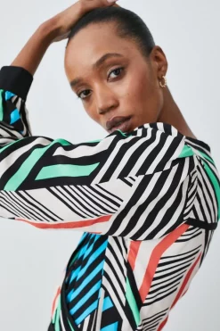 Discount 😀 Karen Millen Spliced Stripe Printed Wrap Woven Midi 👗 Dress ⌛ -Karen Millen Outlet store bkk07587 stripe xl 4