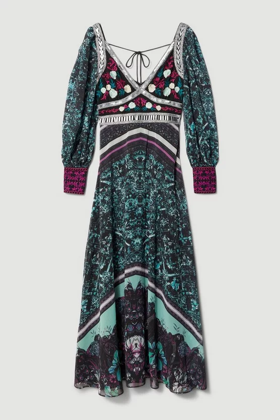Coupon 😀 Karen Millen Baroque Embroidered And Bead Woven Midi 👗 Dress - green 💯 6 Coupon 😀 Karen Millen Baroque Embroidered And Bead Woven Midi 👗 Dress - green 💯 - Image 4