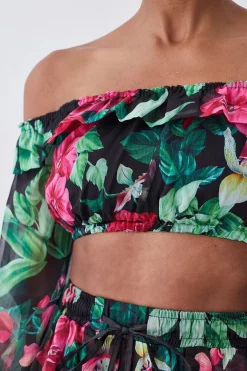 Cheapest ✔️ Karen Millen Tropical Bardot Crop Top Beach Cover Up - multi 🎁 -Karen Millen Outlet store bkk07596 multi xl 1